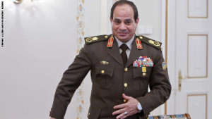 Egyptian army chief Abdel Fattah al-Sisi  attends a meeting with Russian President Vladimir Putin  in Novo-Ogaryovo, outside Moscow, on February 13, 2014.  Abdel Fattah al-Sisi, who is likely Egypt's new president, arrived in Moscow to negotiate a $2-billion arms deal with Russia meant to replace subsiding assistance from old ally Washington. AFP PHOTO / POOL / MAXIM SHEMETOV        (Photo credit should read MAXIM SHEMETOV/AFP/Getty Images)