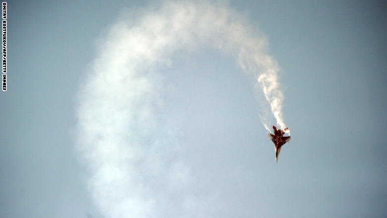 Russian Mig-29 fighter jet from aerobatics team Strizhy performs as it takes part in MAKS-2011, the International Aviation and Space Show, in Zhukovsky, outside Moscow, on August 14, 2011. AFP PHOTO / DMITRY KOSTYUKOV (Photo credit should read DMITRY KOSTYUKOV/AFP/Getty Images)